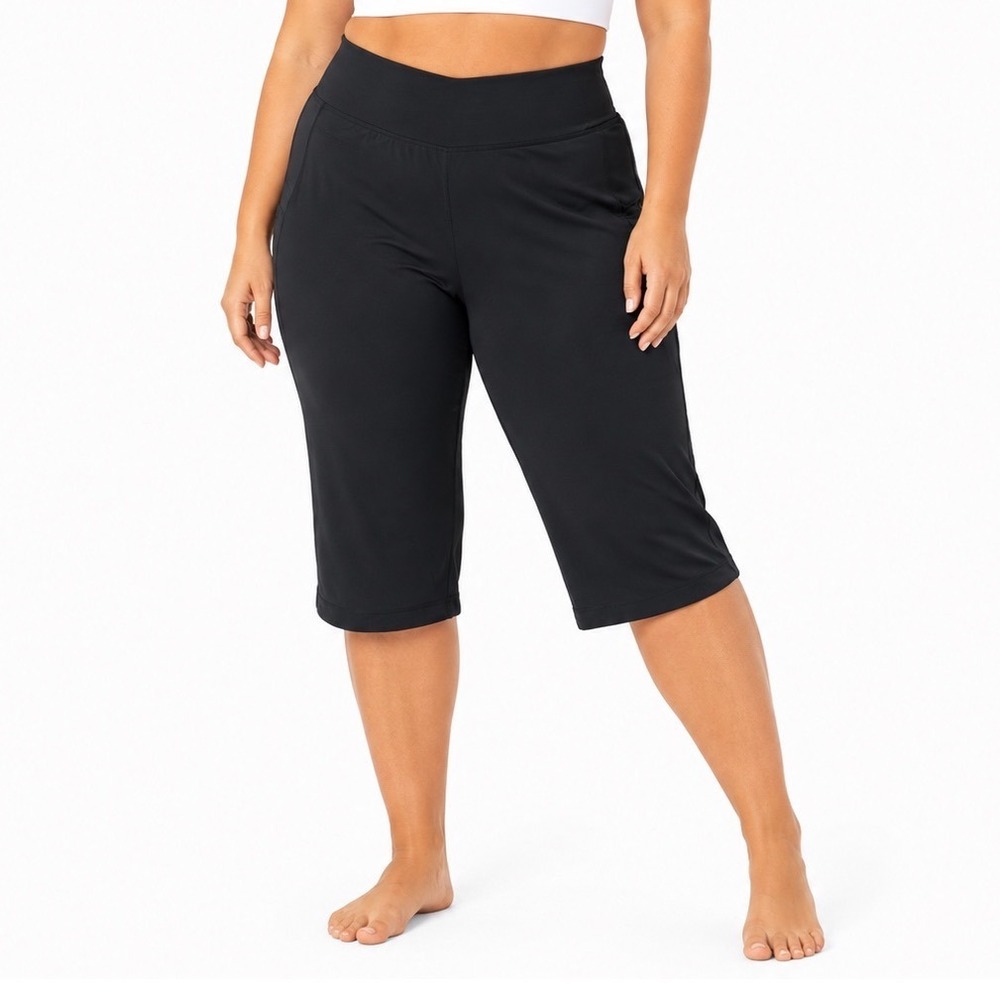 Tangerine Womens Black Capri Activewear Leggings XXL Zipper Pocket Pockets